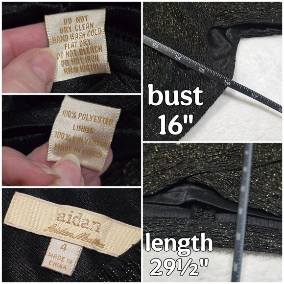 Aidan Mattox ✦ Black Metallic Cocktail Dress ✦ Cap Sleeve Stardust Elegance Sz 4 - Picture 10 of 12